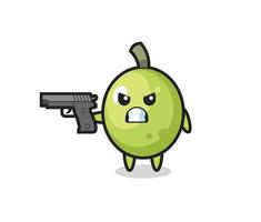 the cute olive character shoot with a gun vector