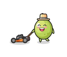 illustration of the olive character using lawn mower vector