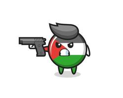 el lindo personaje de la insignia de la bandera de palestina dispara con una pistola vector