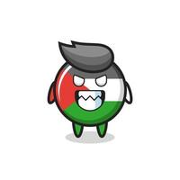 expresión malvada de la insignia de la bandera de palestina personaje de mascota linda vector