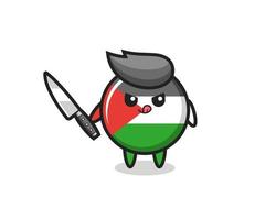 cute palestine flag badge mascot as a psychopath holding a knife vector