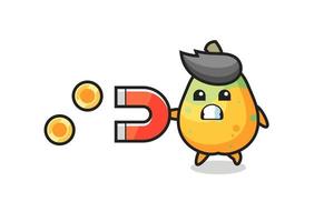 the character of papaya hold a magnet to catch the gold coins vector