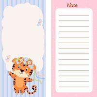 conjunto de planificador semanal o diario, papel de notas, lista de tareas con un tigre lindo vector