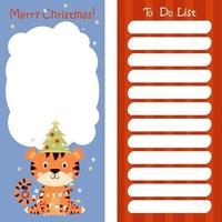 planner, note paper, to-do list, Merry Christmas, with cute tiger vector