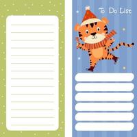 planner, note paper, to do list, Merry Christmas, with cute tiger vector