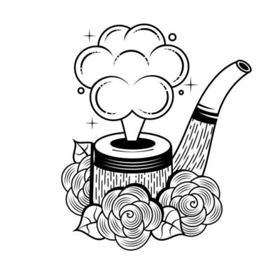 Fuming pipe with wings. Vintage style, tattoo