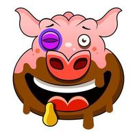 Cartoon pig coming out of a hole. Vector clip art illustration