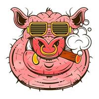 devil with wild boar tusks pierced tattoo vector