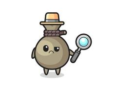 the mascot of cute money sack as a detective vector