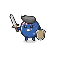 cute new zealand flag badge soldier fighting with sword and shield vector