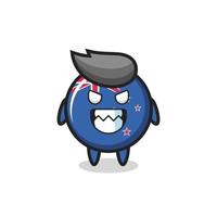 evil expression of the new zealand flag badge cute mascot character vector