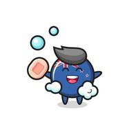 new zealand flag badge character is bathing while holding soap vector