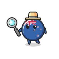 new zealand flag badge detective character is analyzing a case vector