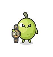 personaje de mascota de oliva como un luchador de mma con el cinturón de campeón vector
