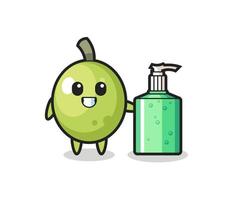 cute olive cartoon with hand sanitizer vector