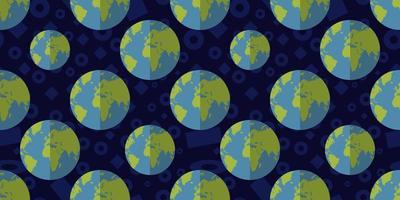 Seamless pattern of Flat planet Earth icon on memphis element. vector