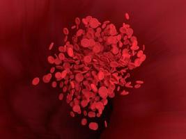 El glóbulo rojo fluye en los vasos sanguíneos del cuerpo. Representación 3D. foto