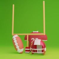 3D render american football stuffs include goal post, helmet, ball photo