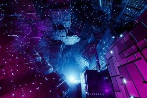 Sci-fi futuristic techno neon cube lights design. Abstract 3d Render photo