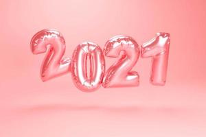 2021 Happy New Year. Holiday 3d Party of bollon metallic pink color photo