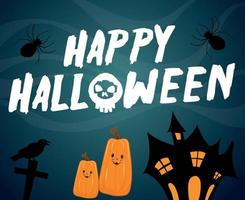 Happy Halloween 31 October Background Pumpkin Spider Castle Vector