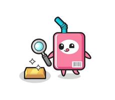 milk box character is checking the authenticity of the gold bullion vector