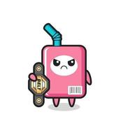 milk box mascot character as a MMA fighter with the champion belt vector