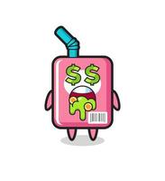 personaje de caja de leche con una expresión de locura por el dinero. vector