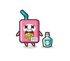 Ilustración de un personaje de caja de leche que vomita debido a una intoxicación vector