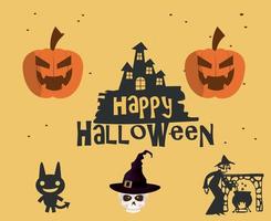 Design Halloween Day 31 October Event illustration Pumpkin Castle Cat vector