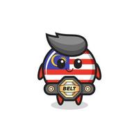 the MMA fighter malaysia flag badge mascot with a belt vector