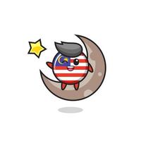 illustration of malaysia flag badge cartoon sitting on the half moon vector