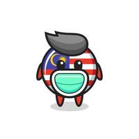 cute malaysia flag badge cartoon wearing a mask vector