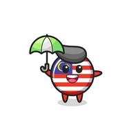 cute malaysia flag badge illustration holding an umbrella vector