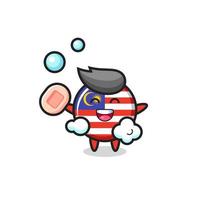 malaysia flag badge character is bathing while holding soap vector