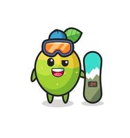 Ilustración de personaje de mango con estilo de snowboard. vector