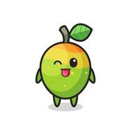 cute mango character in sweet expression while sticking out her tongue vector