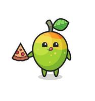 cute mango cartoon eating pizza vector