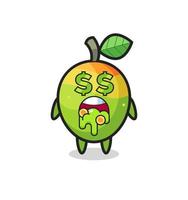 mango character with an expression of crazy about money vector