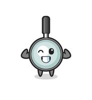 the muscular magnifying glass character is posing showing his muscles vector