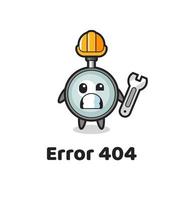 error 404 con la linda mascota de la lupa vector