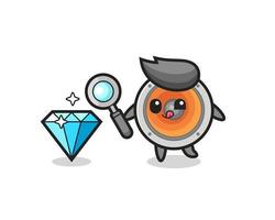 loudspeaker mascot is checking the authenticity of a diamond vector