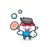luxembourg flag badge character is bathing while holding soap vector