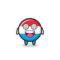 cute luxembourg flag badge character with hypnotized eyes vector