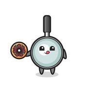 illustration of an magnifying glass character eating a doughnut vector
