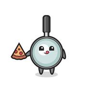 cute magnifying glass cartoon eating pizza vector