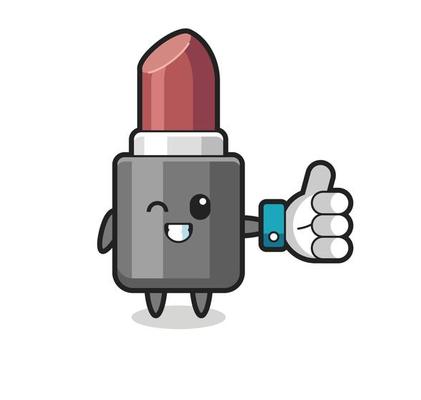cute lipstick with social media thumbs up symbol