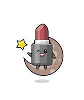 illustration of lipstick cartoon sitting on the half moon vector