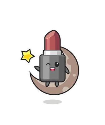 illustration of lipstick cartoon sitting on the half moon