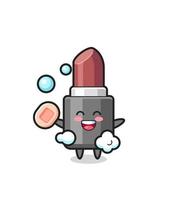 lipstick character is bathing while holding soap vector